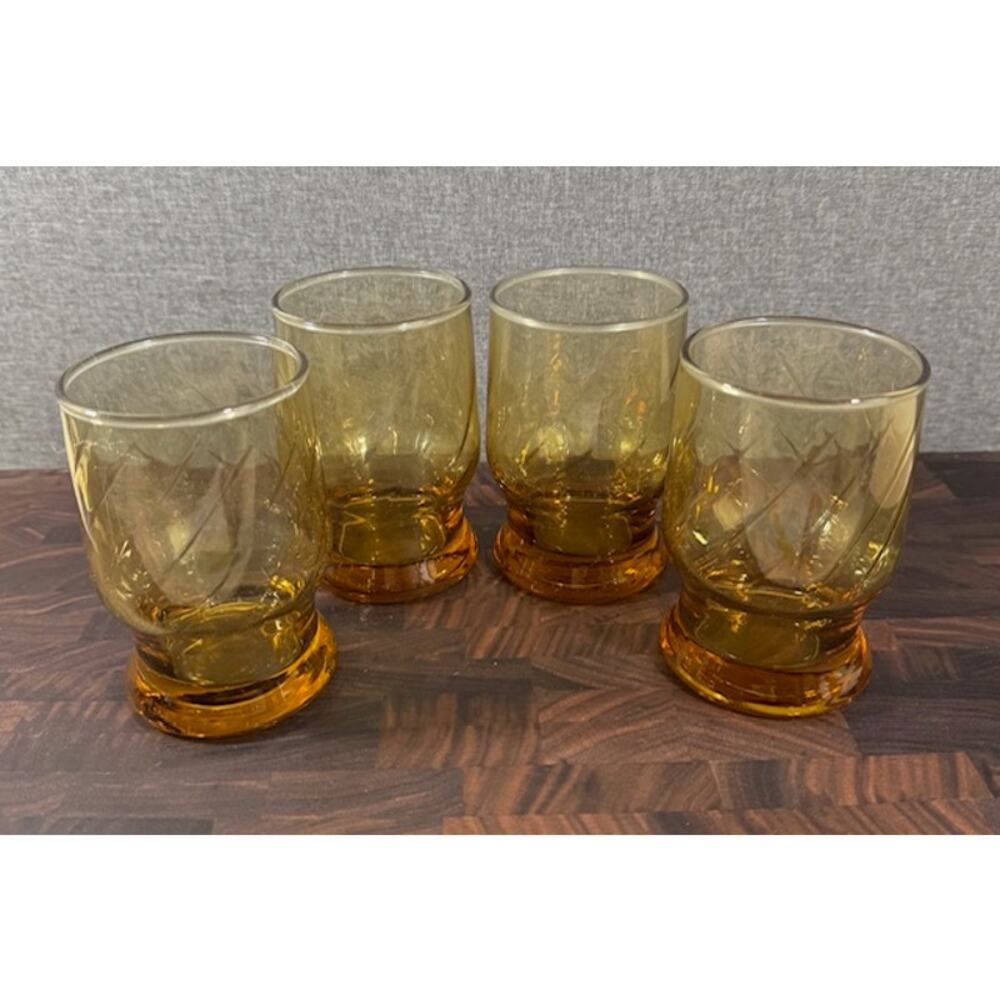 Vintage Amber Glass Set of Four